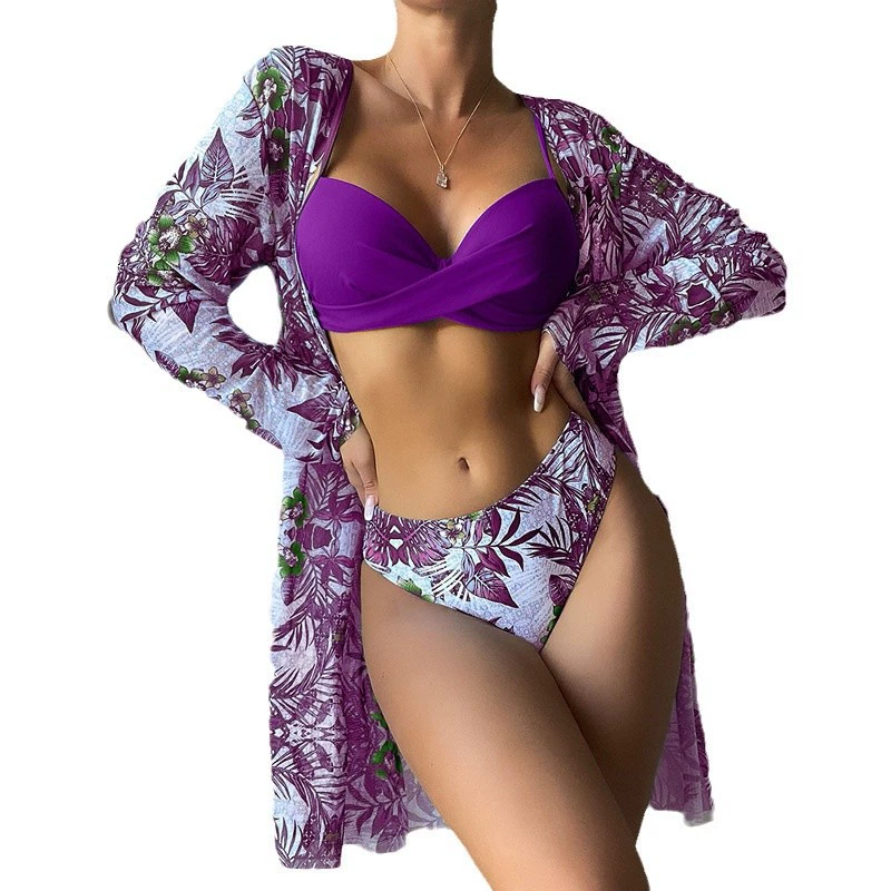 Women's Swimwear 3-Piece Set, European Style, 3-PC Bikini + Cover-Up, Multiple Colors