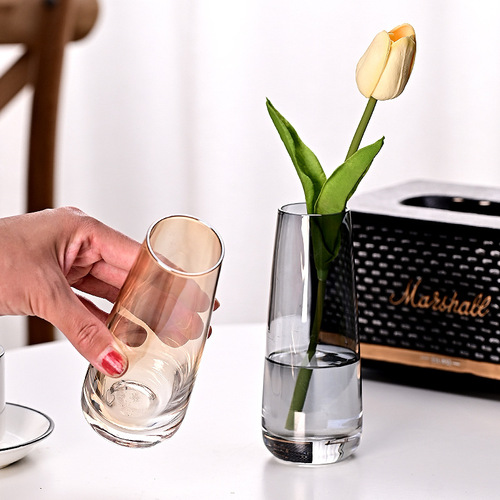 Polychromatic Electroplated Glass Vase with Broken Compensation, Colorful Glass Flower Vase, Hand-blown Transparent Glass Vase