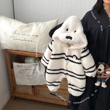 婴童秋冬新款条纹小狗连体衣2025冬季新款小宝宝卡通毛绒外穿服潮