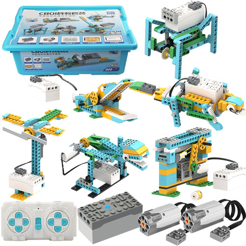 Programming block toys for boys, children's intelligence puzzle assembly mechanical gears electric educational robot large grains Feile