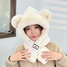 围巾帽子女加厚二件套骑车防风保暖一体连帽围脖百搭护耳包头帽