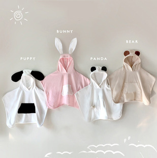 In-Stock Ins-Style Baby Cape Home Cute Hooded Ear Kids Bath Towel Cloak Unisex Children's Bathrobe Thin Style