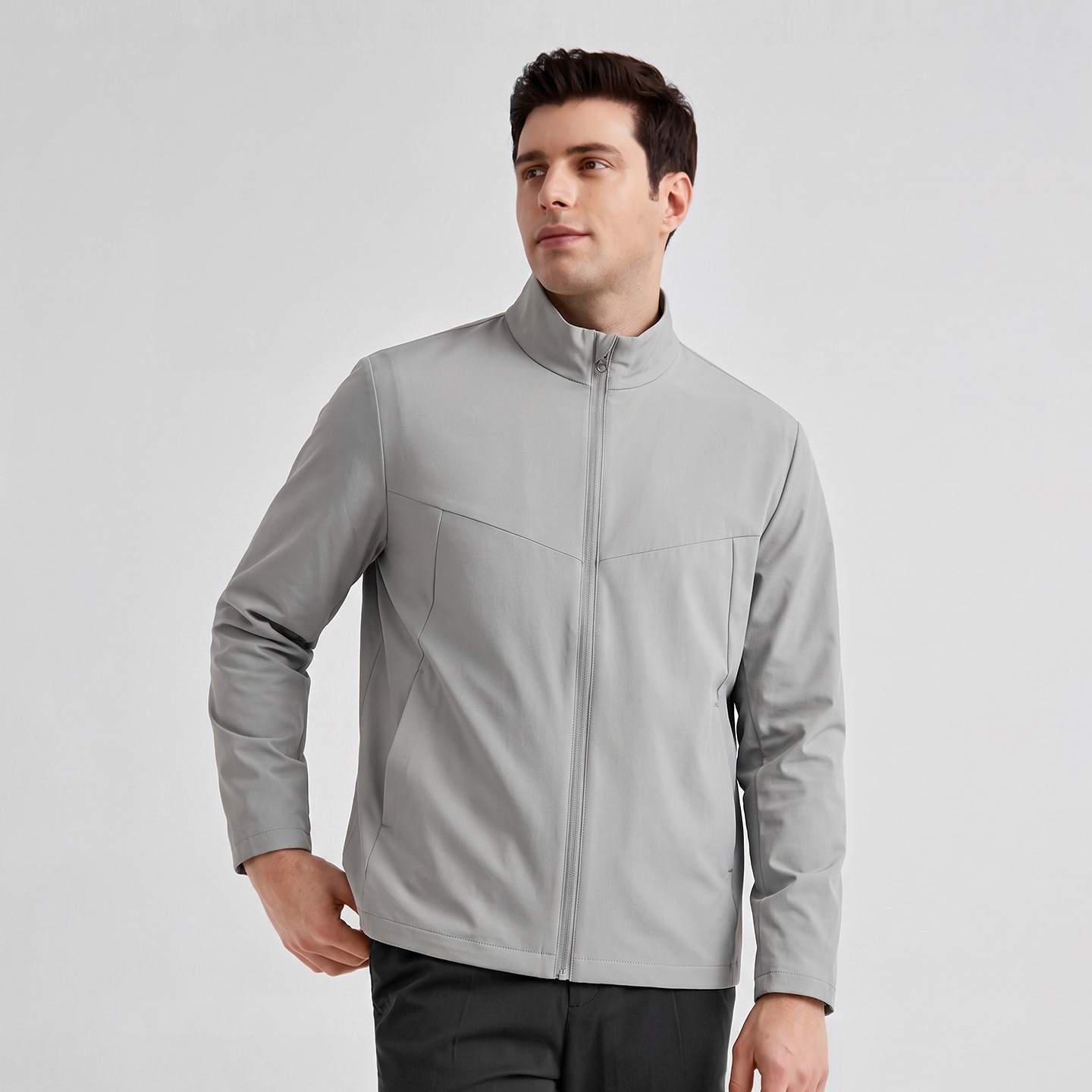 Outdoor elastic stand-up collar jacket, autumn lightweight water-repellent casual business sports thin coat