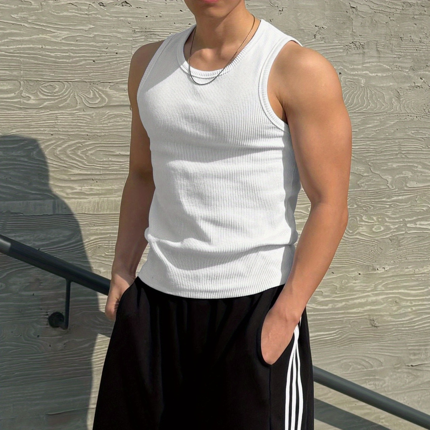 Xiyin's Popular Men's Summer Vest, American-Style Ribbed Fitness Sports Top, Simple Solid Color Running Tank Top