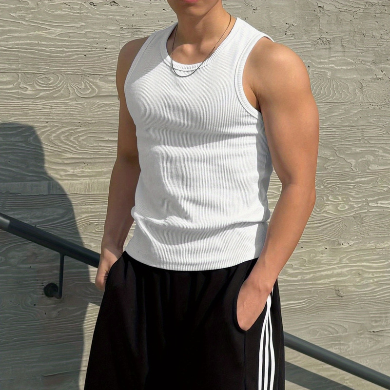 Xiyin's Popular Men's Summer Vest, American-Style Ribbed Fitness Sports Top, Simple Solid Color Running Tank Top Xiyin's Popular Men's Summer Vest, American-Style Ribbed Fitness Sports Top, Simple Solid Color Running Tank Top