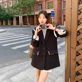 设计感小众黑白拼接西装外套女2024秋季新款今年流行韩系休闲西服