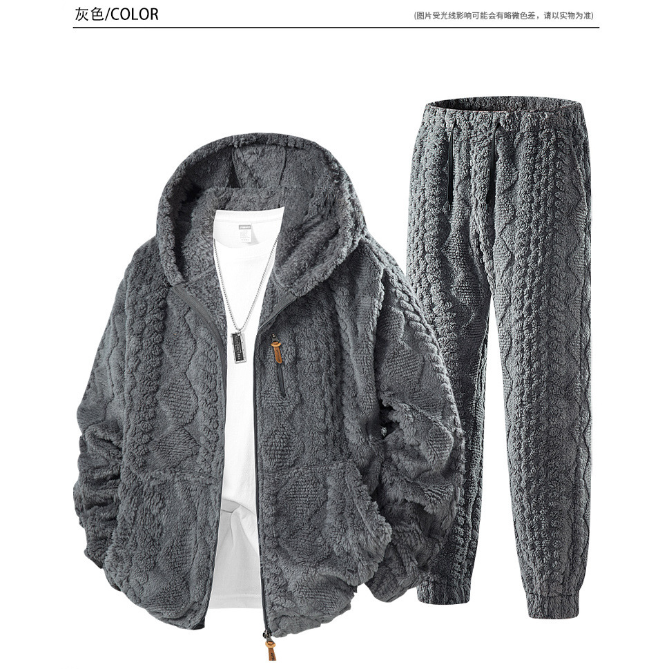 (European Standard) Cross-border Exclusive Set, European Size, New Autumn/Winter Hooded Zipper Jacket for Men, Fleece Lined