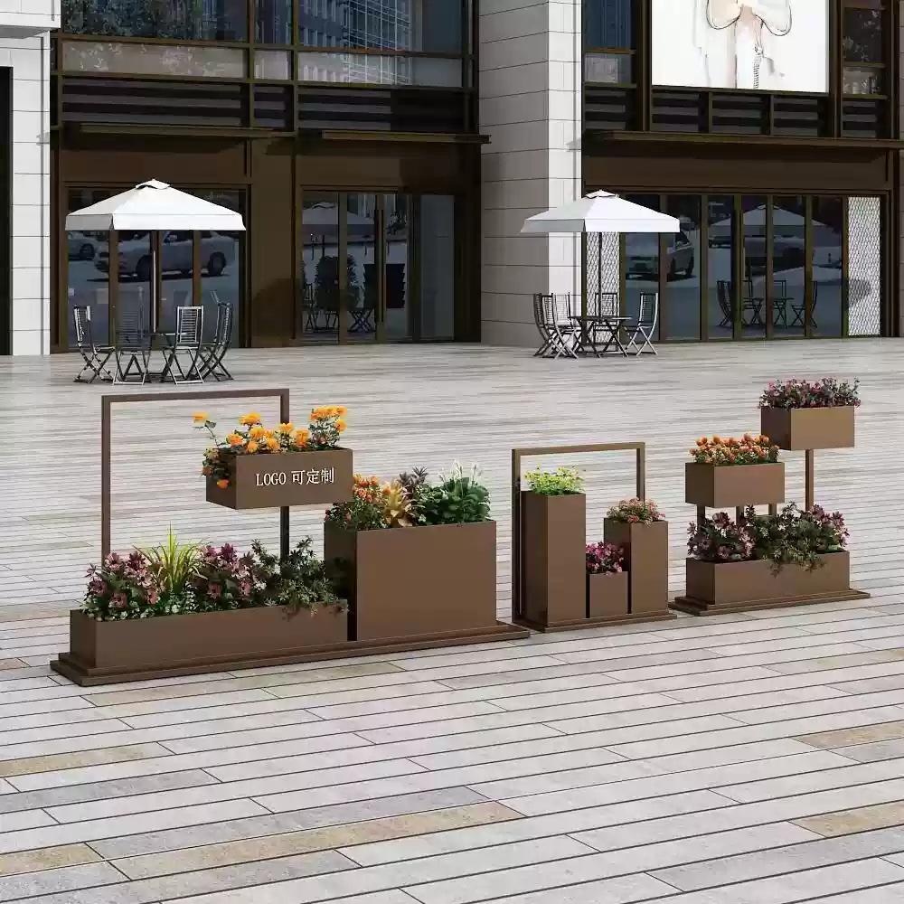 Caja de flores de balcón combinación de maceta de acero inoxidable terraza caja de plantación de tarjetas de escalones barandilla diseño gratuito caja de flores exclusiva