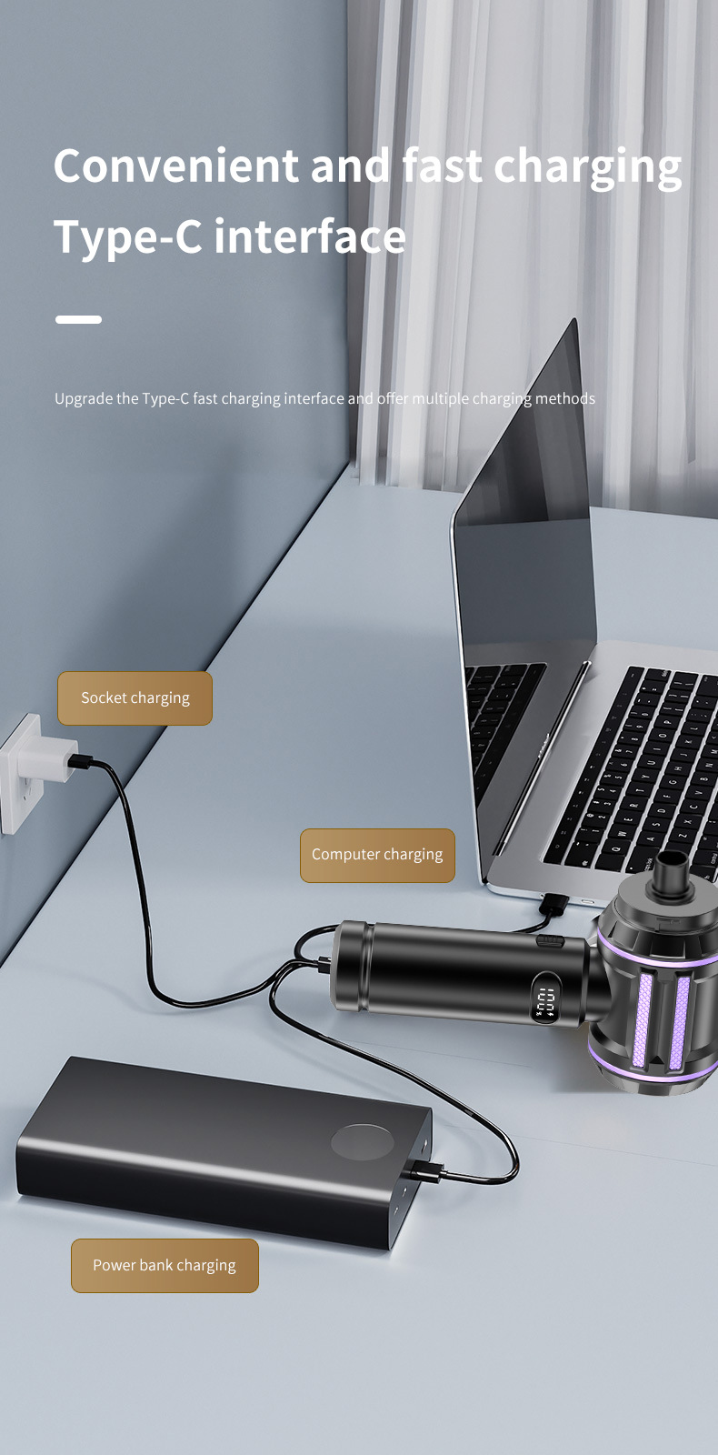 Wireless car vacuum cleaner for interior cleaning, suitable for home and car use, powerful mini vacuum cleaner for small vehicles