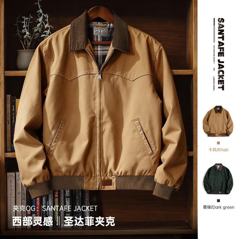 Maden Workwear American Retro Heavyweight Santa Fe Canvas Jacket Stiff Barn Style Turn-Down Collar Short Coat for Men Spring Maden Workwear American Retro Heavyweight Santa Fe Canvas Jacket Stiff Barn Style Turn-Down Collar Short Coat for Men Spring