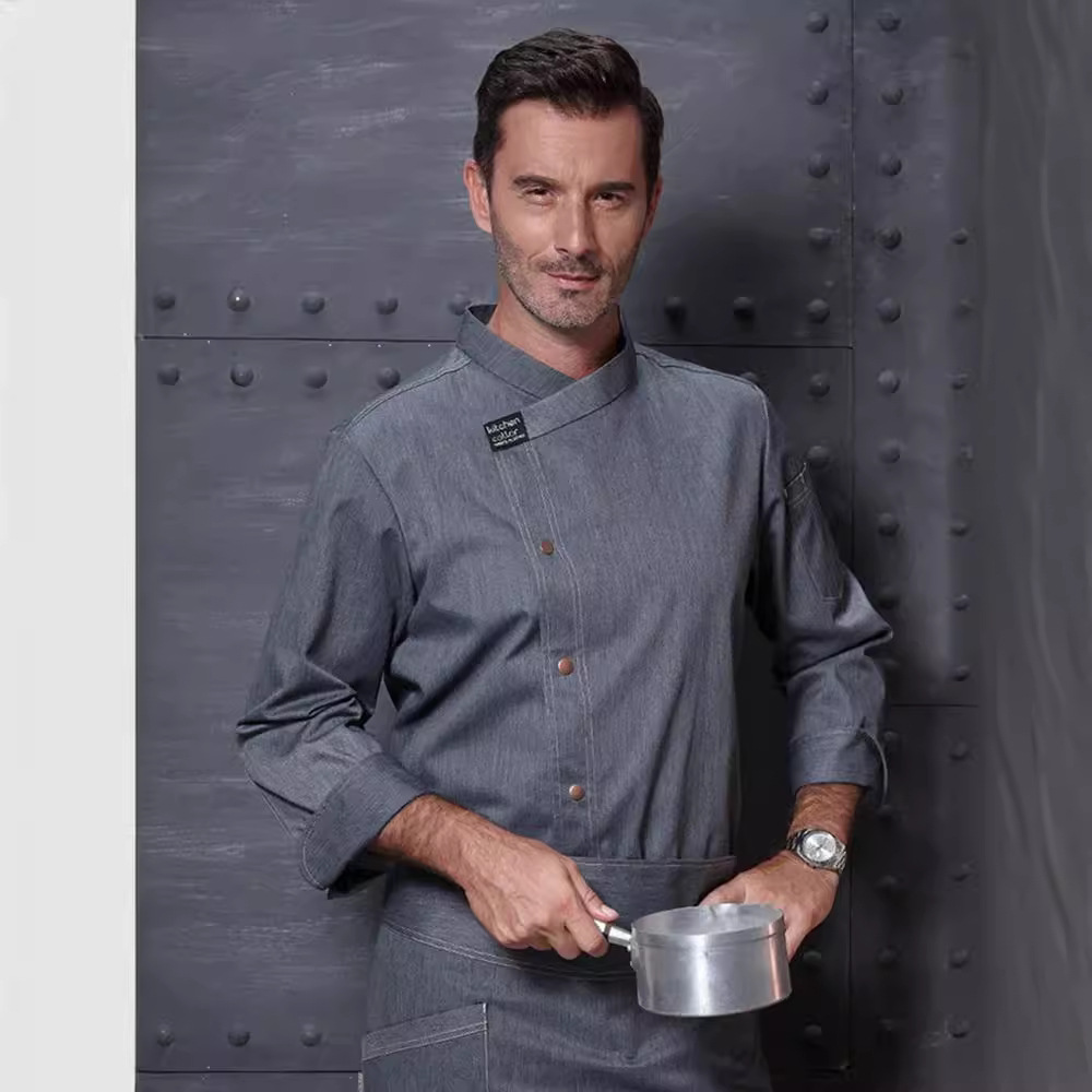 Autumn and Winter Chef Work Clothes Men's High-end Hotel Restaurant Chef Clothes Restaurant Printed LOGO Long Sleeve Kitchen Clothes