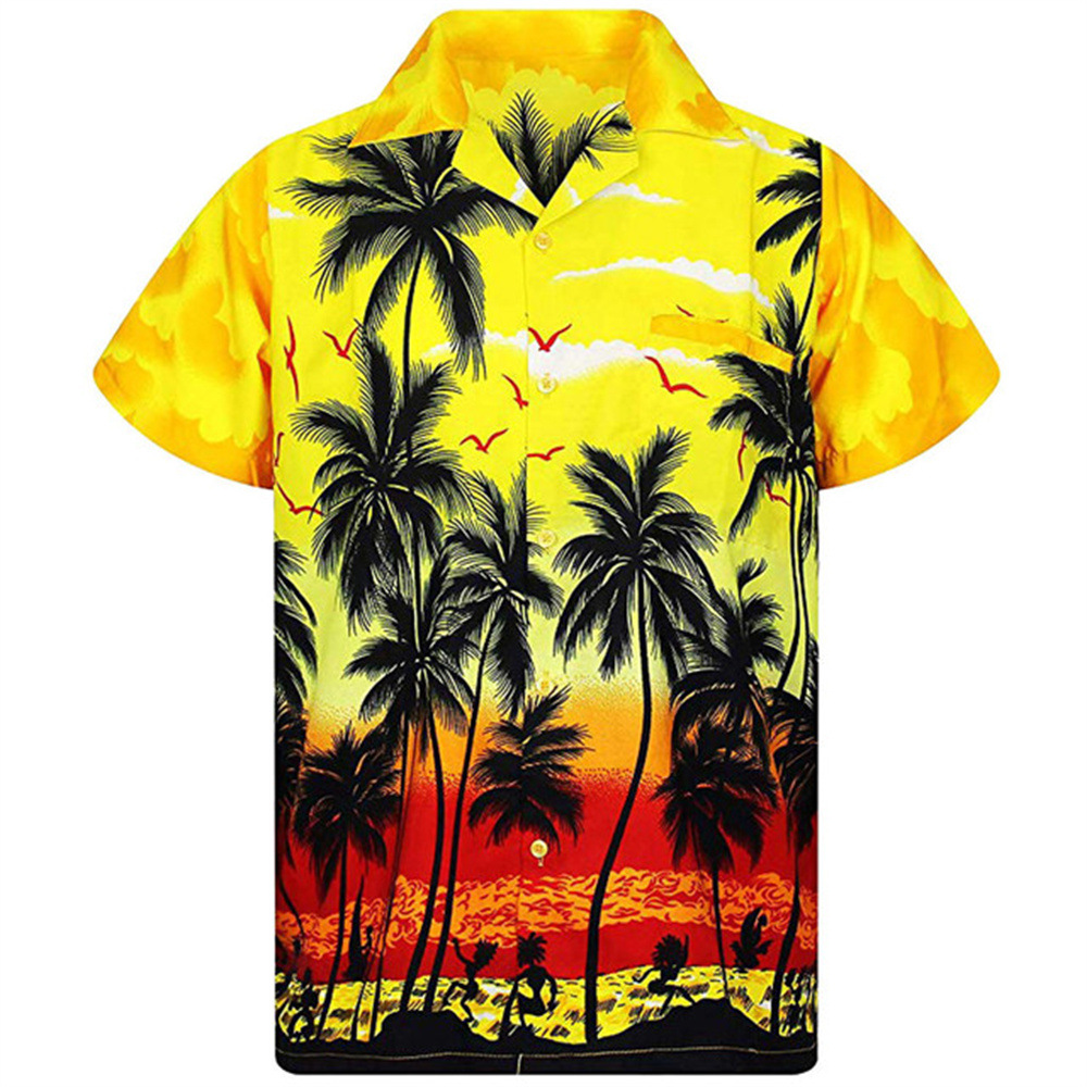 速卖通夏季男士夏威夷数码印花短袖翻领衬衫3D印花衬衫 源头工厂