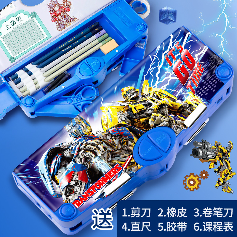 Caja de papelería para niños multifuncional de alta tecnología Transformers contraseña caja de lápiz para estudiantes de primaria para niños 20 tang