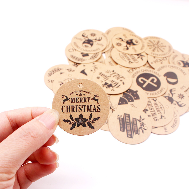 2022新款跨境圣诞节圆形吊牌4cm牛皮纸圣诞树铃铛挂牌现货批发