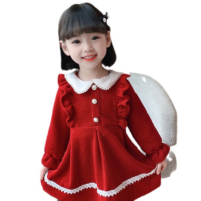 Girl's Fashionable 2023 Autumn New Fashion Sweet Doll Neck Princess Dress Trend for Small and Medium Sized_voghion.com