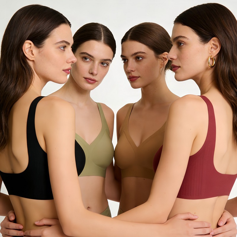 Seamless V-neck Bra For Women - Comfortable Wireless Support_voghion.com