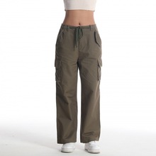 欧美跨境爆款休闲裤百搭女士中腰宽松小个子阔腿工装裤运动直筒裤