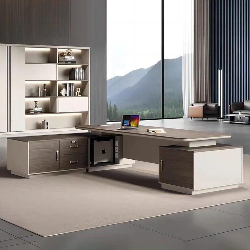 Mesa del jefe, mesa de oficina, mesa de oficina moderna y lujosa, muebles de oficina, mesa de computadora, combinación de sillas de oficina.