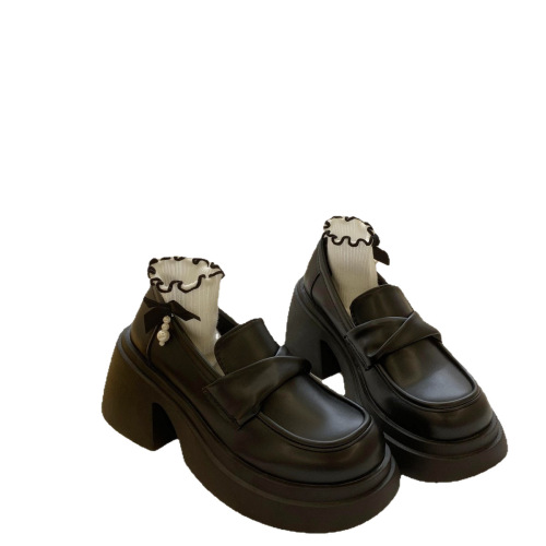 Thick-soled women's spring flat shoes, French retro British style loafers, single shoes, easy-on style