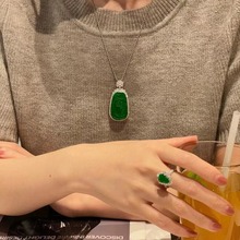 缅甸冰种翡翠如意吊坠老坑缅甸翡翠处理福豆叶子玉坠子男女款镶嵌