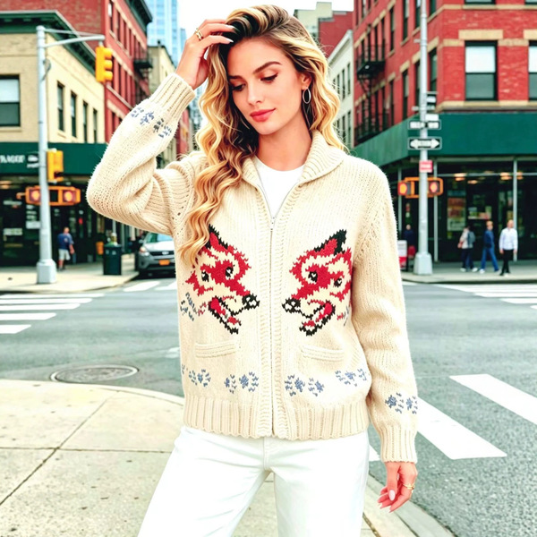 Retro demi-season cardigan with zipper