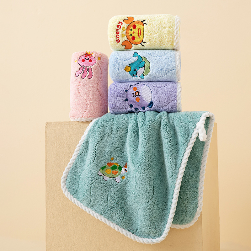 Children's Face Towel, Coral Velvet Embroidered Small Towel, Infant Hand Towel, Kindergarten Handkerchief, Saliva Towel