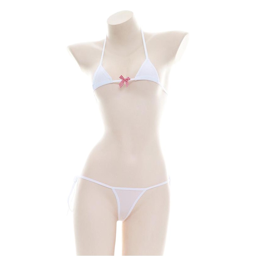 Sexy Ice Silk Bikini Sexy Three-point Bow Strap Underwear Japanese Women's Low-waisted Underwear B0209