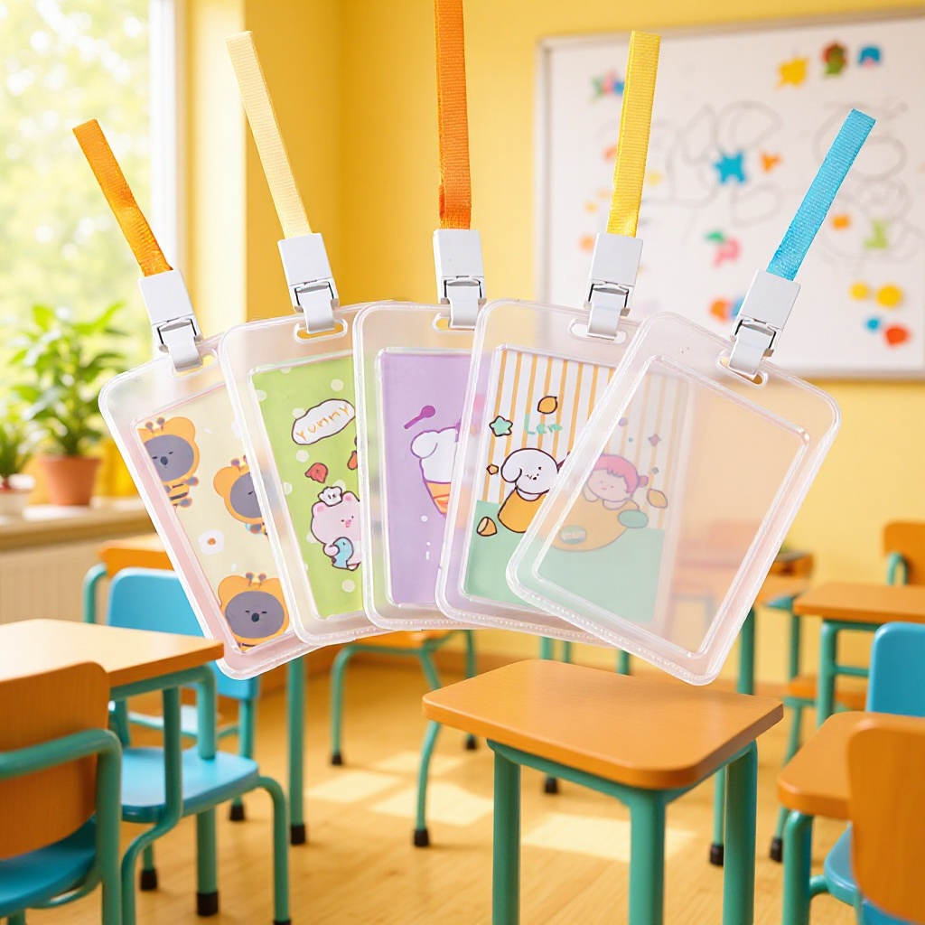 Tarjeta de campus kindergarten Titular de la tarjeta de estudiante de escuela primaria con cordón cubierta protectora etiqueta transparente Tarjeta de Ciudadano conjunto de Certificado de tarjeta de autobús
