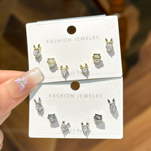 热销爆款一卡三对组合耳饰S925银针时尚韩版新潮耳钉极简甜美女