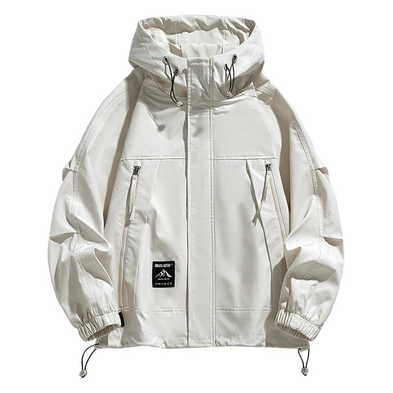 Куртка Мужская весенне-осенняя Свободная рабочая одежда с несколькими карманами, пальто с капюшоном, Молодежный модный топ в гонконгском стиле, универсальная однотонная куртка