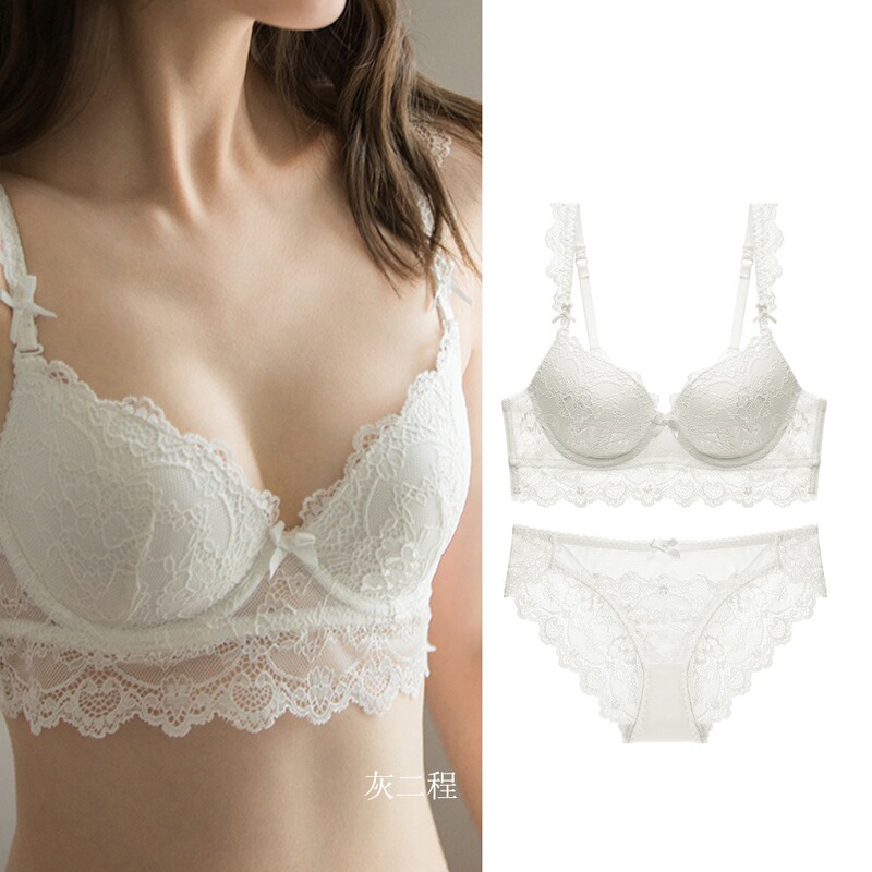 Summer lingerie for women, sexy lace adjustable bra set, thin style, plus size, slightly push-up, side breast support, bra for small busts