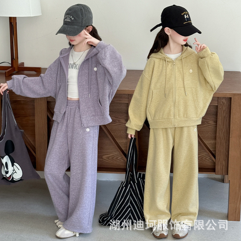 女大童秋装运动套装跨境儿童2025新款秋季网红连帽开衫两件套童装|undefined