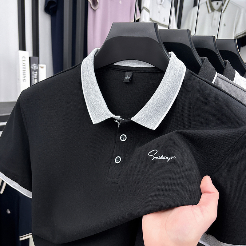 Camiseta de polo de verano de perlas frescas de hombre camiseta de manga corta de negocios de mediana edad casuales de papás con collar top bordado