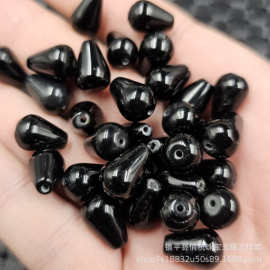 黑玛瑙水滴玉石散珠黑玉髓通孔立体水滴手链项链饰品配件手工珠子