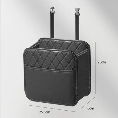 Car storage bag/box storage bag rear seat - leather-black