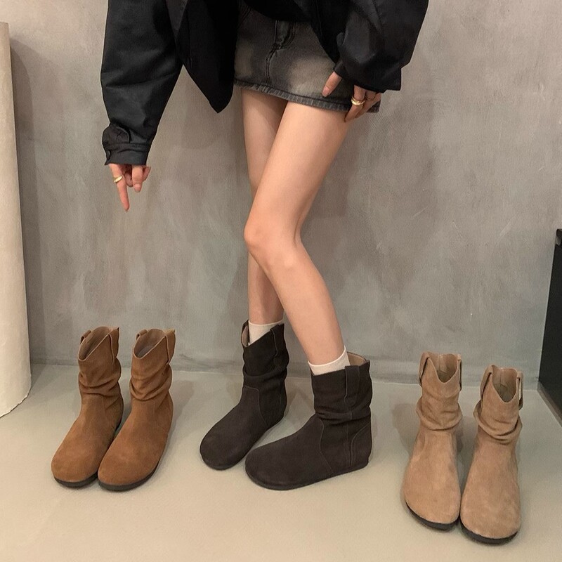 软皮版！堆堆靴勃肯短靴百搭西部靴秋季2025新款厚底女靴短筒靴女|undefined