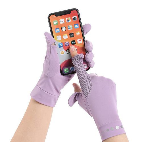 Sun protection gloves, thin, quick-drying ice silk fabric, non-slip, breathable, ice-feel for couples while driving, honeycomb leakage for two fingers L0