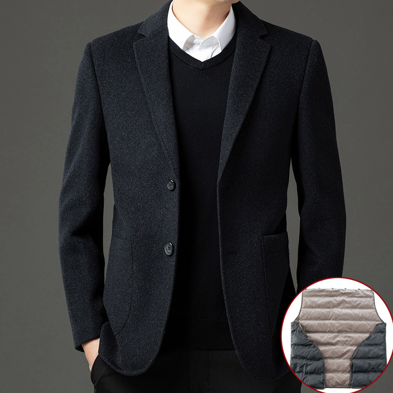ウールの男性のスーツのコートの中年の秋冬のビジネスのレジャーは羽毛の中の大胆さを分解してアイロンをかけません。