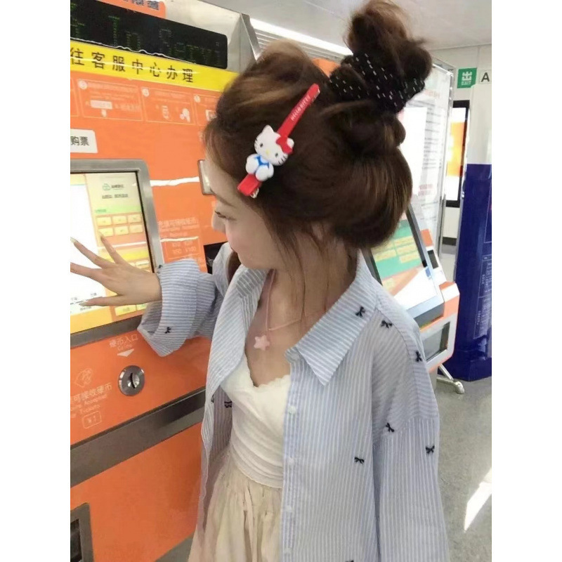 春季新款减龄条纹衬衫女设计感韩系宽松休闲衬衣长袖防晒上衣外套|undefined