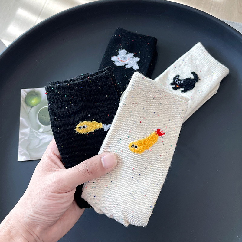 The cat with the heel is so cute ~ AB girl illustration tube socks children's autumn and winter spot yarn pile socks