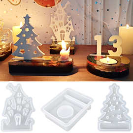 圣诞烛台滴胶模具diy数字插牌蛋糕装饰南瓜房子蜡烛台硅胶模具