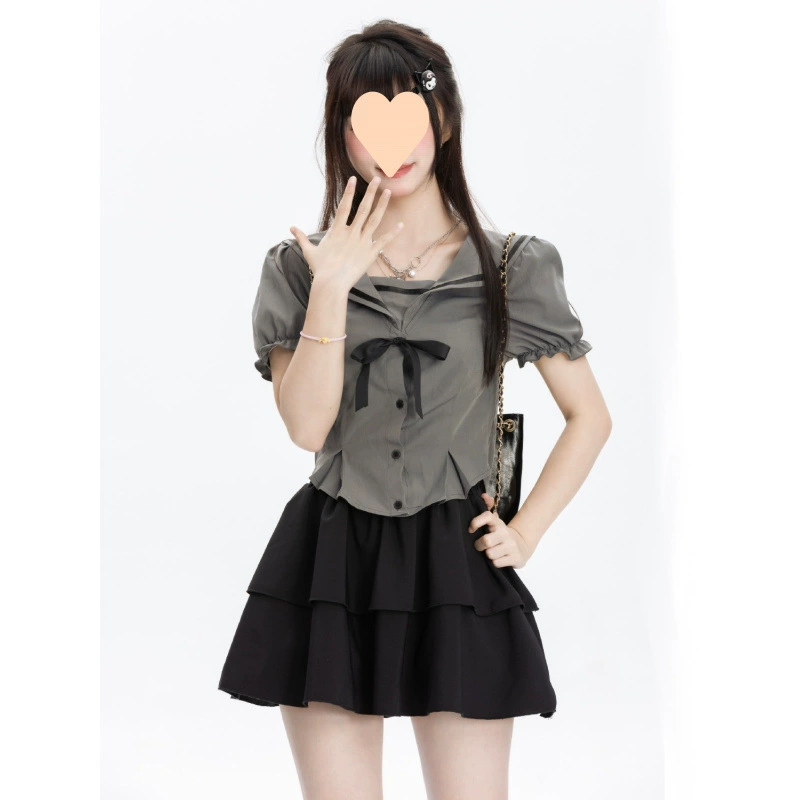 Дневник для девушек Black -gray College Wind Waist Liman Спальная юбка набор