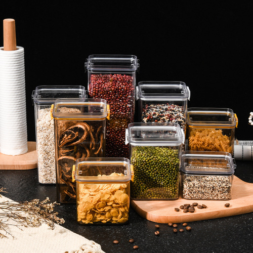 Sealed storage jar for grains and grains with lid, dust-proof food storage box, square snack storage tank, grain jar