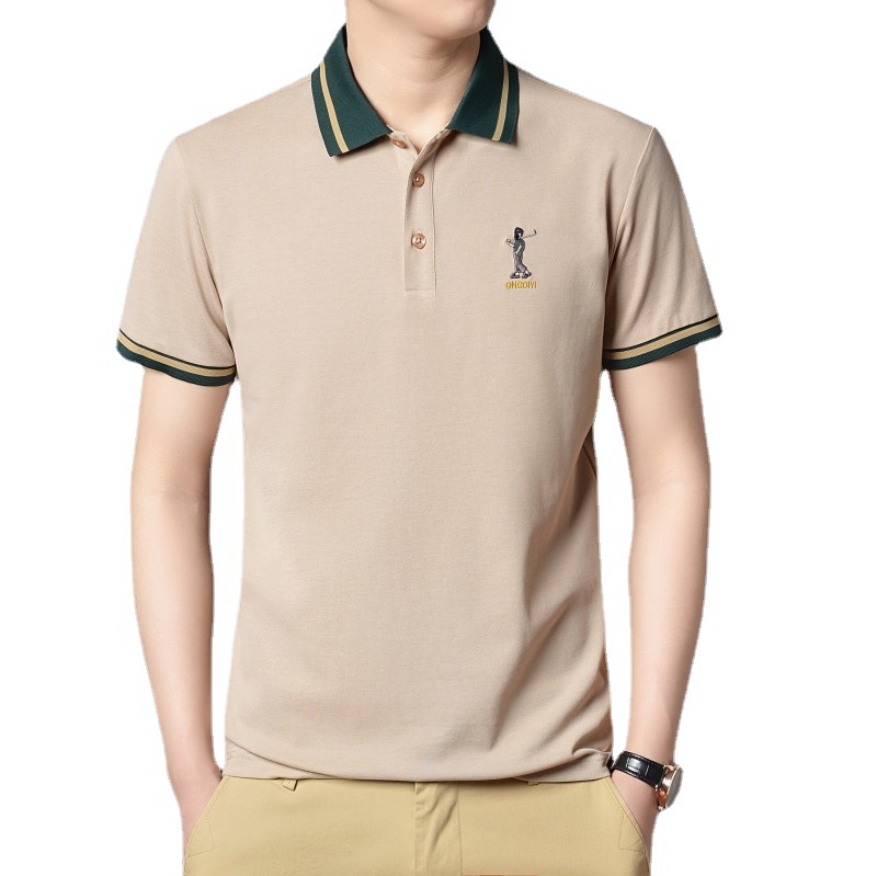 Factory direct summer men's short sleeve T-shirt embroidery casual lapel POLO shirt young and middle-aged fashion solid color top