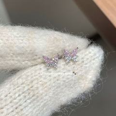 蓝色蝴蝶锆石耳洞耳钉钛钢耳坠超闪精致耳骨钉女