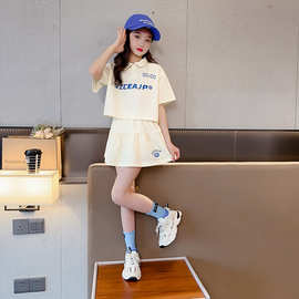 女童polo衫夏装套裙2025新款洋气儿童短袖套装高端大童甜酷风衣服