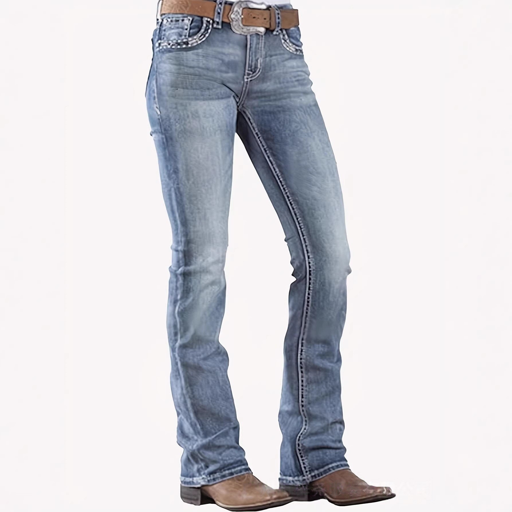 2026 European and American Cross-Border Retro Women's Mid-Waist Slim Flared Jeans, Sexy and Fashionable Embroidered Jeans for Women