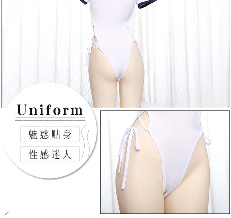 Japanese-Style Student Roleplay Jumpsuit with Thigh-High Socks, White One-Piece Set — detail image 12