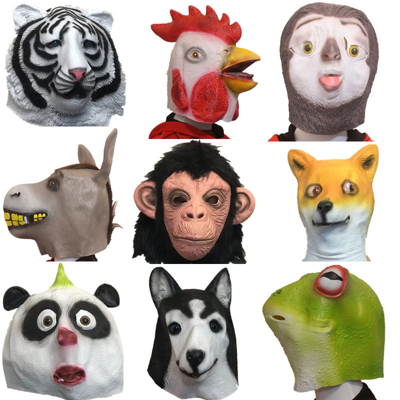 Funny animal mask zodiac headgear horse head green fish cute orangutan cos children Halloween performance props Funny animal mask zodiac headgear horse head green fish cute orangutan cos children Halloween performance props