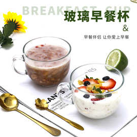 早餐杯透明玻璃杯耐高温大容量家用高颜值牛奶燕麦杯藕粉咖啡杯子
